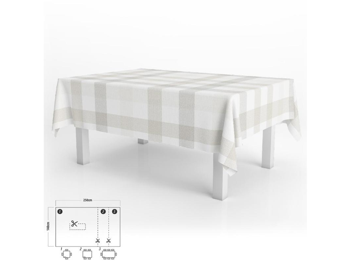 Mantel Hule Rectangular Cuadros Beige Impermeable Antimanchas PVC 140x250 cm  Recortable Uso Interior y Exterior ORYX