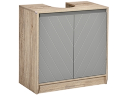 Mueble Bajo Lavabo Para Baño Con 2 Puertas, Roble Gris, 60x30x59 Cm