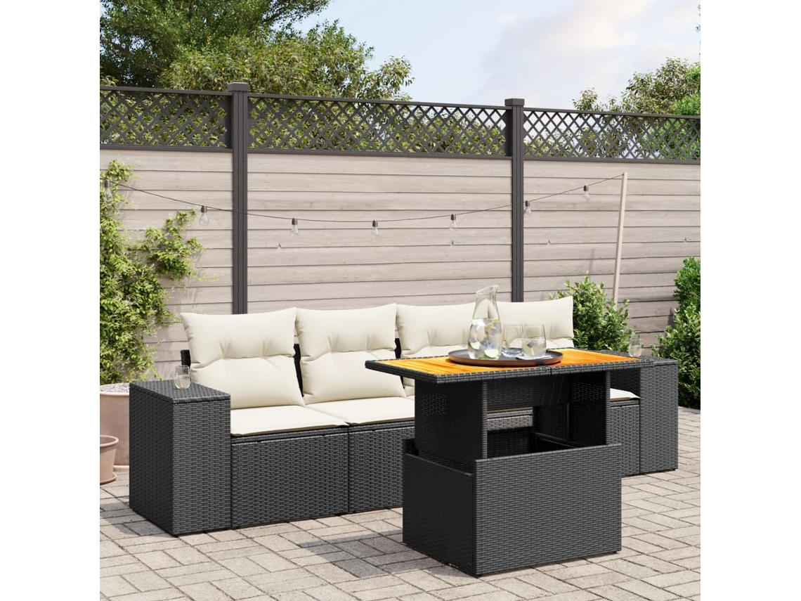 Conjunto de 5 sofás de jardín con cojines de mimbre sintético negro, Dkd Home Decor