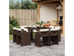 Juego de comedor de jardín de 9 piezas con cojines de mimbre marrón de DKD Home Decor
