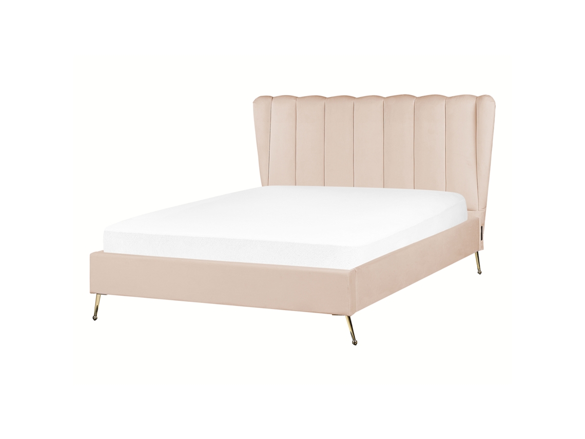 Cama con somier BELIANI Miribel de Terciopelo Beige 167x218x112
