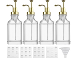 Juego de 4 dispensadores de 500 ml, dispensador de cocina, botella transparente con etiquetas para salsa, kétchup y jabón líquido Slowmoose