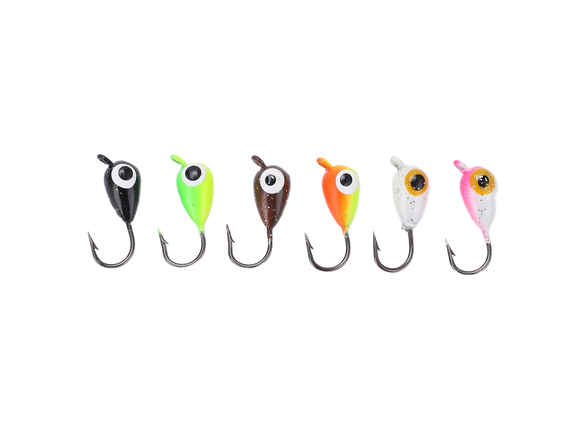 Mini señuelos para pesca en hielo, 6 piezas, acero al carbono