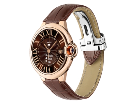 EKO Reloj conectado 5.0 con micrófono y correa de piel con hebilla desplegable Marrón