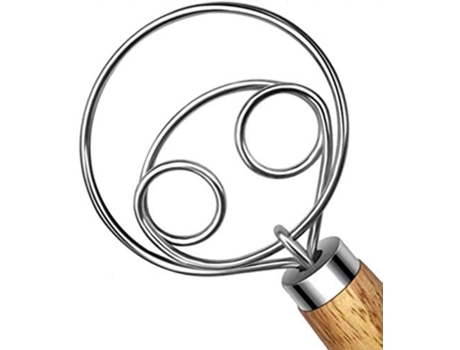 Batidor de masa de acero inoxidable para masa de pan batidora de mano mango de madera utensilios de cocina para hornear