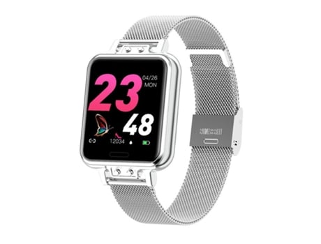 Smartwatch Pantalla de color de presión arterial de frecuencia cardíaca de acero inoxidable de moda Plata