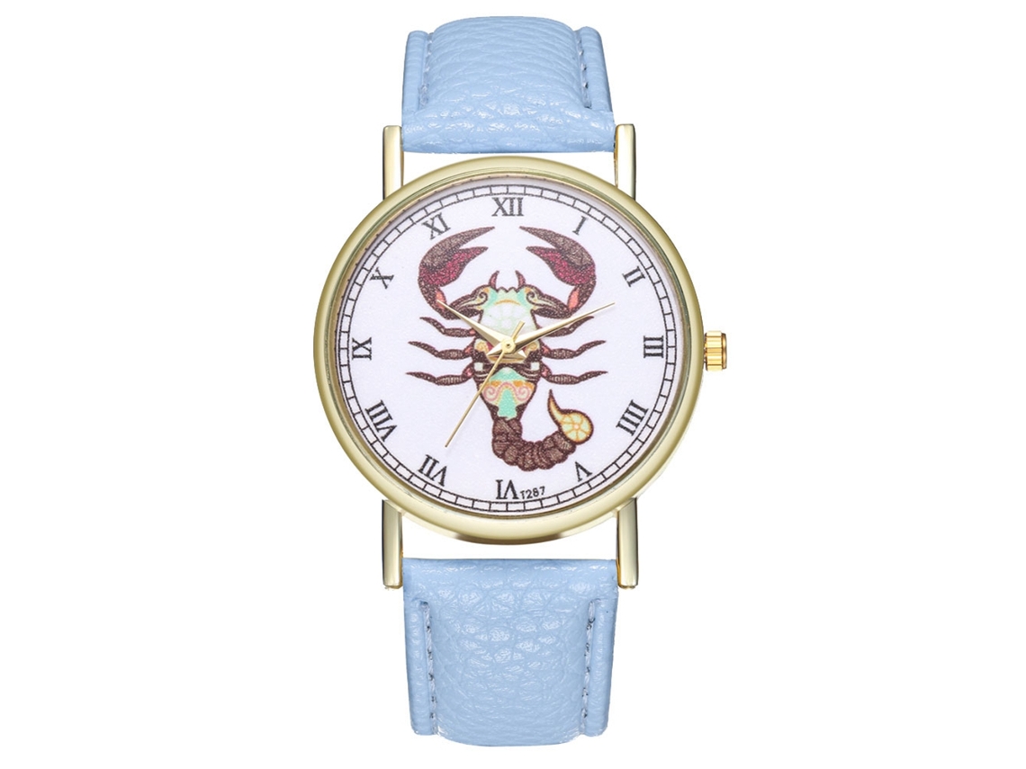 Reloj De Pulsera De Cuarzo Para Mujer Con Correa De Piel Sintética, Estilo Sencillo, Azul Claro.