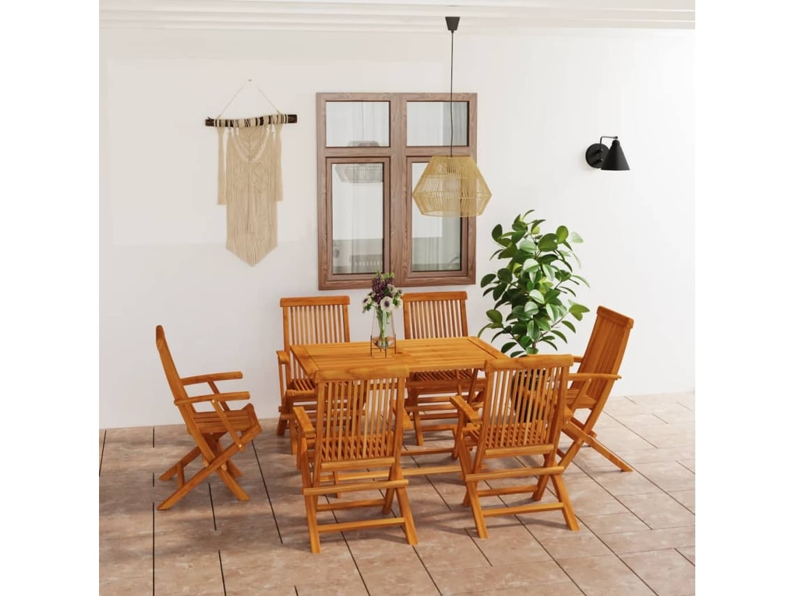 Juego de comedor de jardín de 7 piezas DKD Home Decor en madera maciza de teca