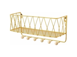 Cesta de alambre de metal con gancho para llaves, cesta de almacenamiento para ropa, sombreros, pasillo (dorado, grande) NEVEANCE