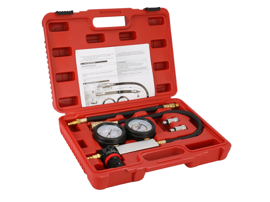 Kit De Prueba De Fugas En Cilindros De Motores De Gasolina Con Manómetros Dobles - Herramienta Para Automóviles