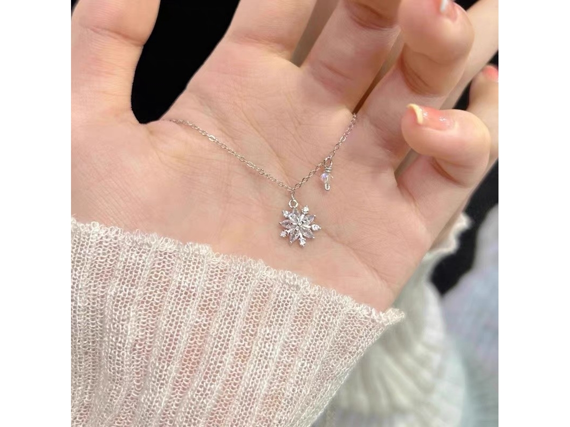 Collar De Flores De Nieve Con Diamantes Brillantes (blanco Dorado), Plata 925, Estilo Lujoso Y Elegante, Collar Delicado