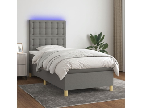 VIDAXL Colchón con somier/LED (Gris - Tela - 90 x 190 cm)