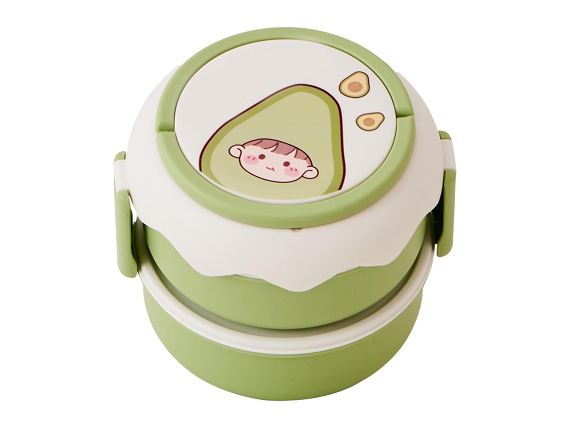Fiambrera Infantil Apilable De 2 Niveles Con Diseño De Frutas De Dibujos Animados Y Asa De Transporte.
