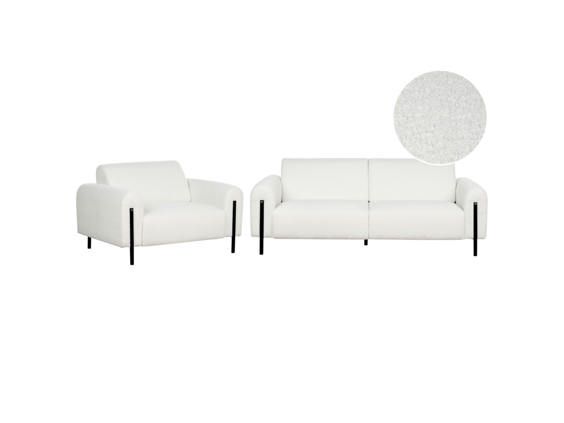 Conjunto de Sala de Estar Moderno BELIANI Askim de Bouclé Blanco 207X122X87