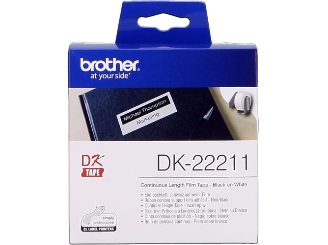 Cinta para Etiquetadora BROTHER DK22211 Negro sobre blanco — 29 mm x 15.24 m | Blanco