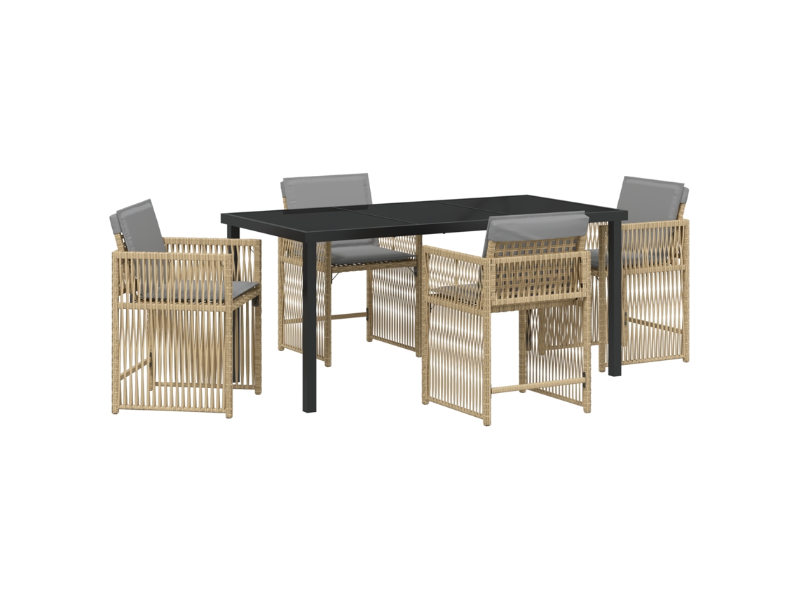 Juego de comedor Vidaxl de 5 piezas con cojines de ratán sintético en beige