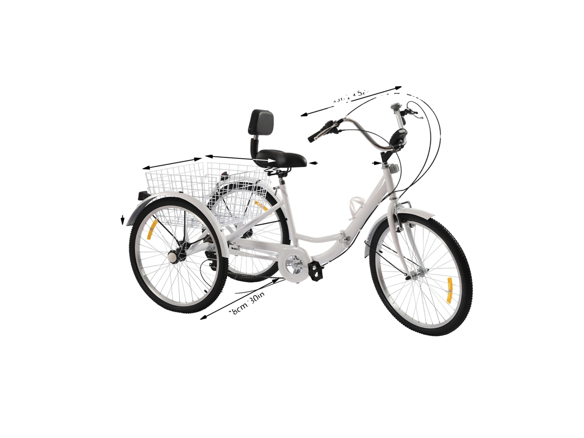 Triciclo para adultos, 7 marchas, capacidad de carga 120 kg, color blanco OEM