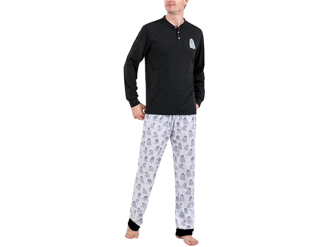 2026altiro - Conjunto de pijama familiar con bonito estampado, manga larga y pantalón largo para hombres, mujeres y niños, negro, talla XL para hombre