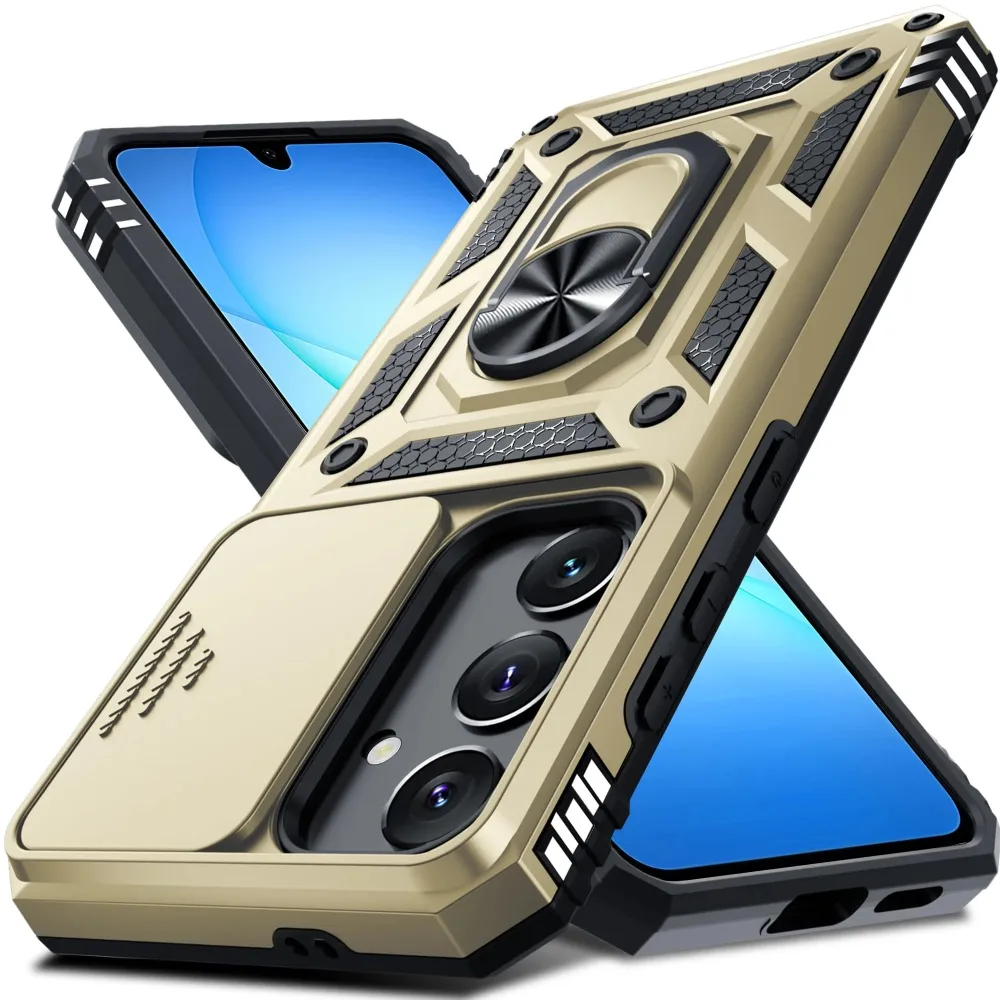 (oro, Galaxy S24) Funda Protectora Resistente Para Samsung, Con Tapa Deslizante Para La Cámara.