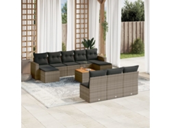 Conjunto de sofá de jardín de 11 piezas con cojines, ratán gris, DKD Home Decor