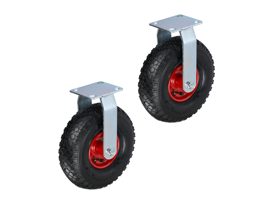Relaxdays 2 Ruedas Giratorias Con Neumático De Aire 3.00-4, Carga Máxima 120 Kg, Placa De Acero, Negro/rojo