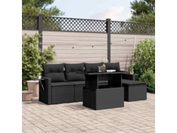 Conjunto de sofá de jardín de 6 piezas con cojines, mimbre sintético negro, DKD Home Decor