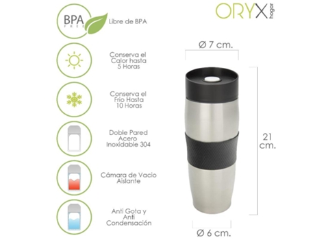 Vaso Termico. Capacidad de 380ML. Libre BPA. Acero Inoxidable. Antigoteo ORYX