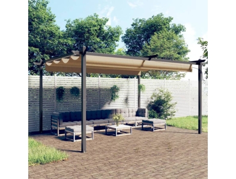 vidaXL Cenador de jardín con techo retráctil gris taupé 4x3 m