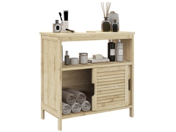 Mueble Bajo Lavabo Con Puertas Correderas De Lamas Y Compartimento Abierto, Acabado Natural Moderno, 60x30x60 Cm