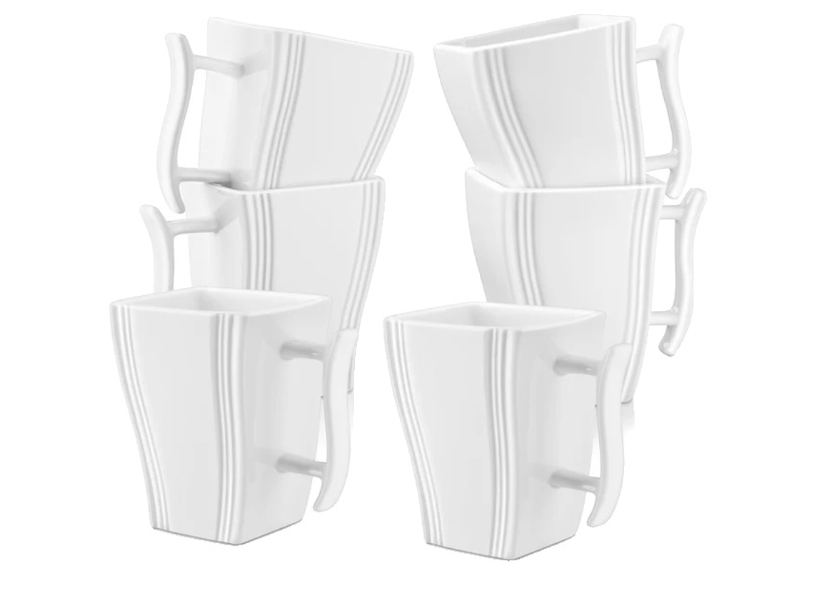 Juego de 6 tazas de porcelana, color blanco marfil, 330 ml, OEM