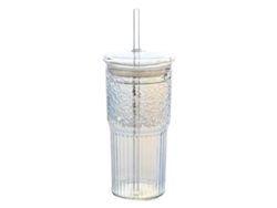 Vasos de vidrio con tapa y pajita de vidrio, vaso de vidrio de borosilicato de 590 ml para café helado, agua y batidos.