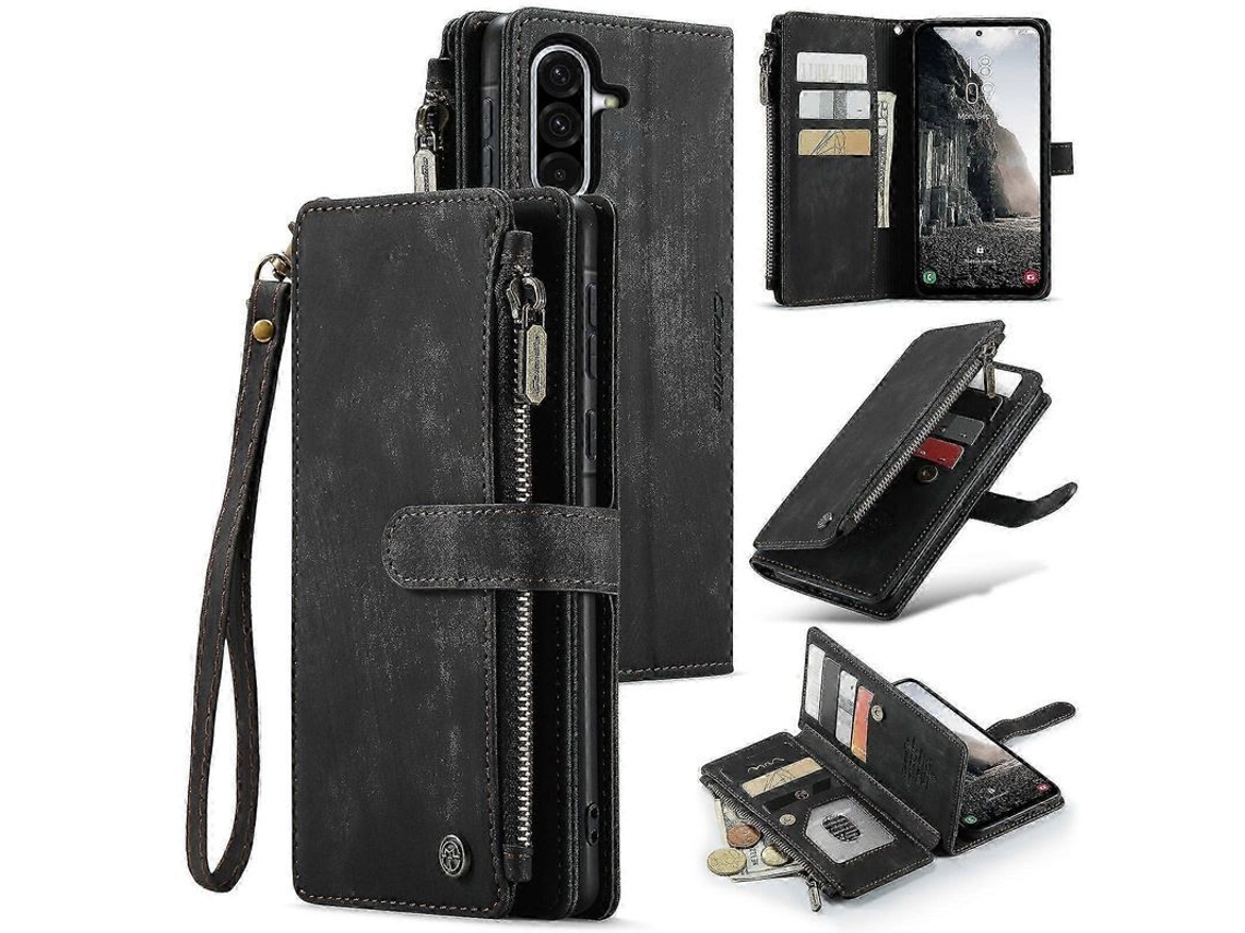 Cartera De Piel Con Cremallera Y Ranuras Para Tarjetas Caseme C30