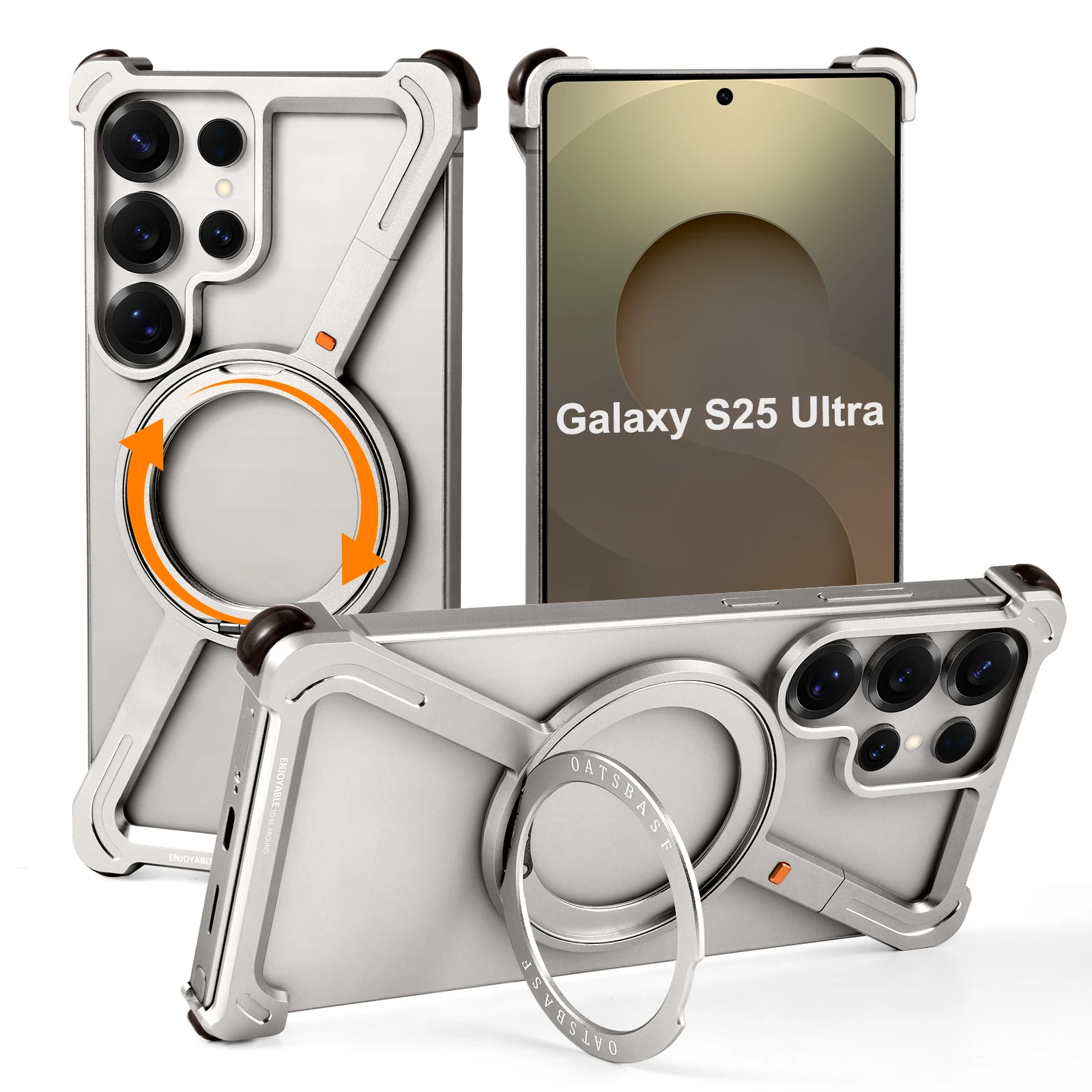 (titanio Galaxy S24 Ultra) Funda De Teléfono, Soporte De Succión Magnética Giratorio 360°, Funda Metálica De Carga Inalámbrica Sin Bisel
