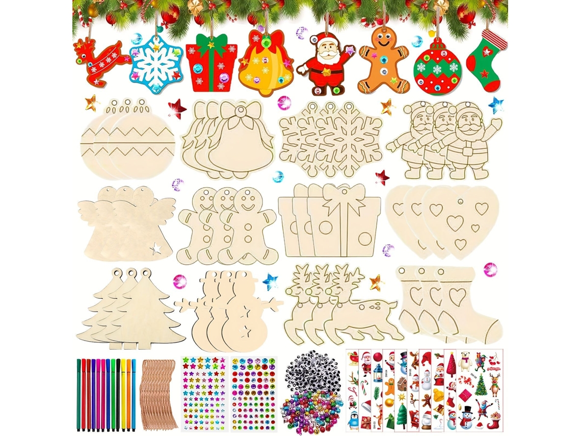 Set de decoración navideña de madera, manualidad navideña DIY, ideal para que los niños cuelguen adornos navideños 03 Siurn
