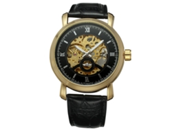Elegante Reloj De Pulsera Mecánico Automático Para Hombre, Estilo Ejecutivo, Resistente Al Agua, Negro Y Dorado.