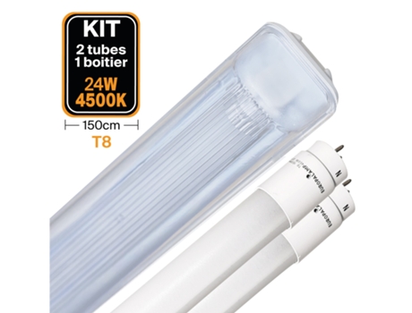 Kit de 2 Tubos LED T8 Blanco neutro 4000Kde 25W Estuche estanco de 150cm EUROPALAMP