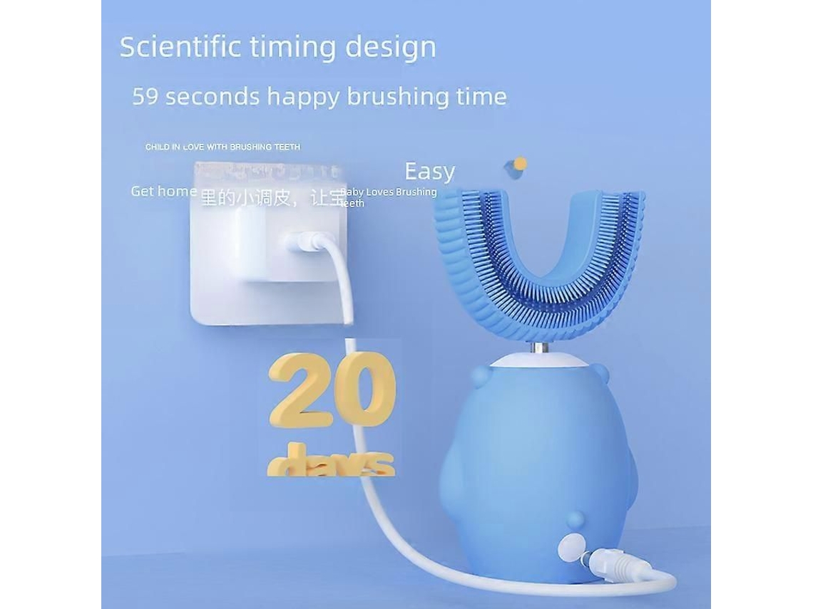 Cepillo de dientes eléctrico infantil en forma de U para bebés de 2 a 6 años y niños de 12 años, con cerdas de silicona suave. GOKOCO