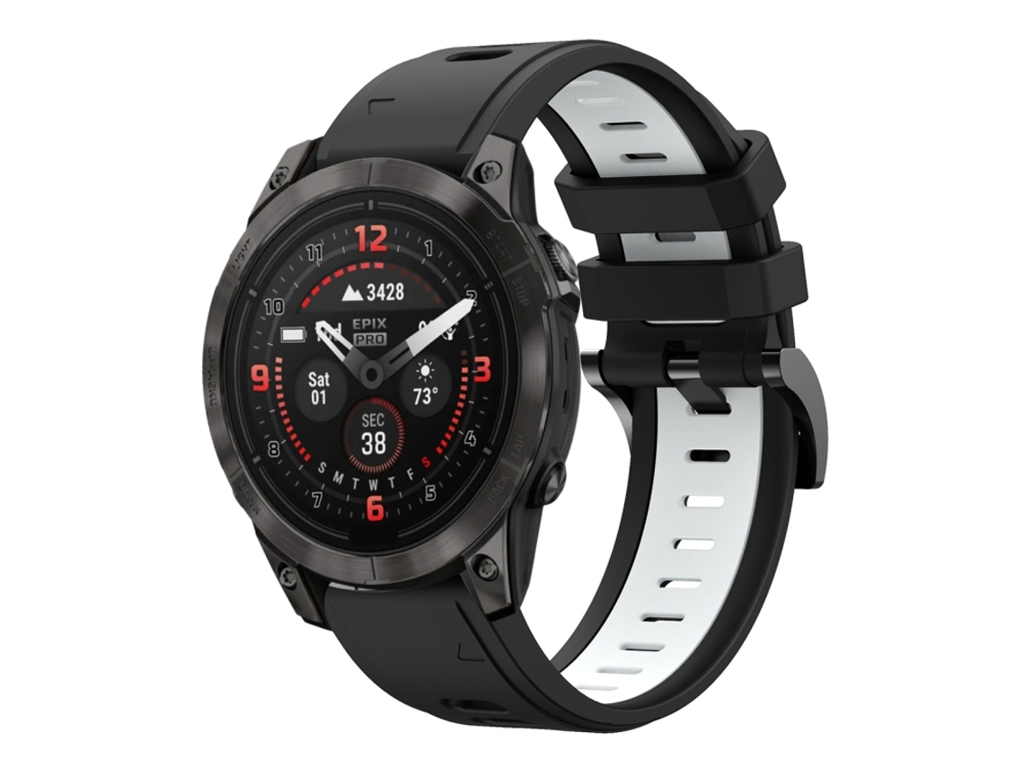 Bracelete Para Garmin Epix Pro (47mm) - Silicone Esportivo - Duas Cores (22mm) Preto + Branco