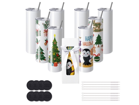 VEVOR Paquete de 8 vasos de sublimación rectos a granel en blanco 30 oz de acero inoxidable blanco