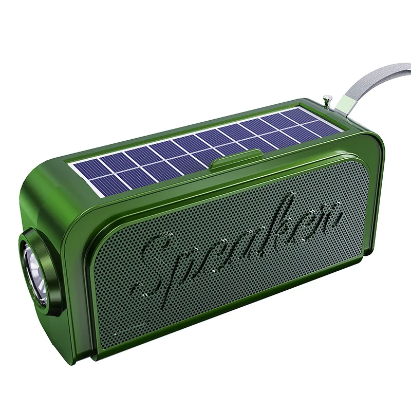 Radio Fm Portátil(verde) - Recargable Con Energía Solar - Altavoz Bluetooth Inalámbrico - Con Linterna - Compatible Con Tarjeta Tf Y Memoria Usb