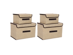 Caja de almacenamiento de tela no tejida, a prueba de polvo, plegable, dos grandes y dos pequeñas para uso doméstico, beige