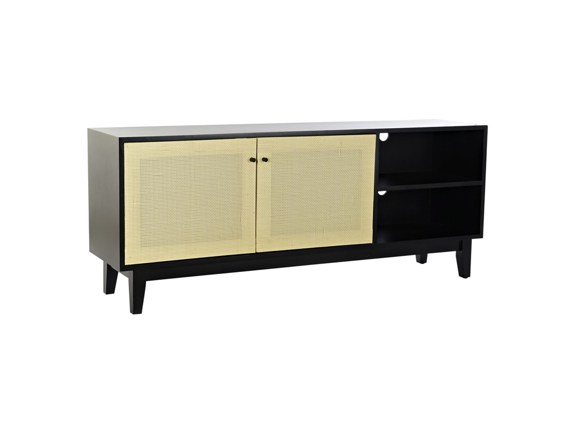 Mueble Tv Abeto Ratán Negro 160x38x65cm