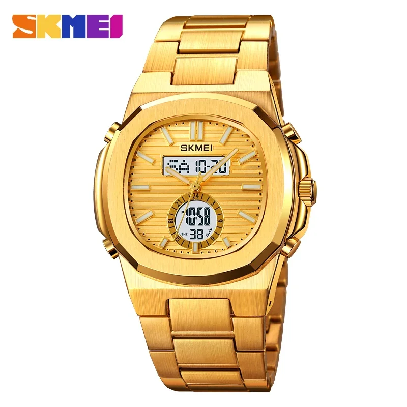 Reloj De Pulsera Resistente Al Agua (dorado) Con Fecha, Deportivo, De Cuarzo, Moderno, Informal Y Para Negocios, Con 3 Zonas Horarias.