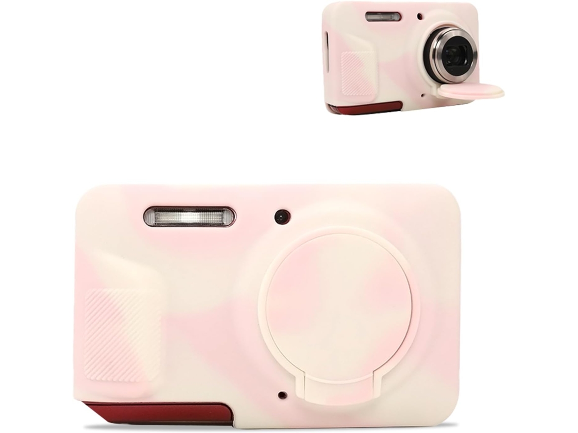 Funda de silicona para Kodak Pixpro Fz55 con tapa de lente extraíble, rosa y blanca GERTIZ