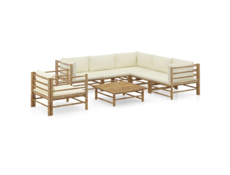 MAISON EXCLUSIVE Set de muebles de jardín 7 piezas bambú y cojines blanco crema