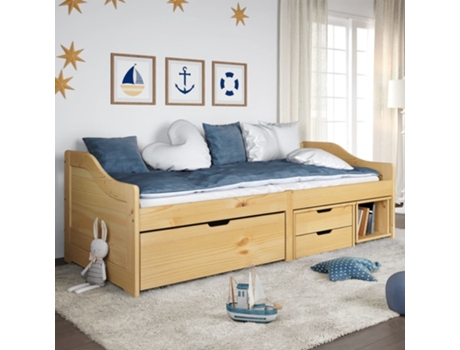 MAISON EXCLUSIVE Sofá cama con 3 cajones madera maciza pino IRUN 90x200cm