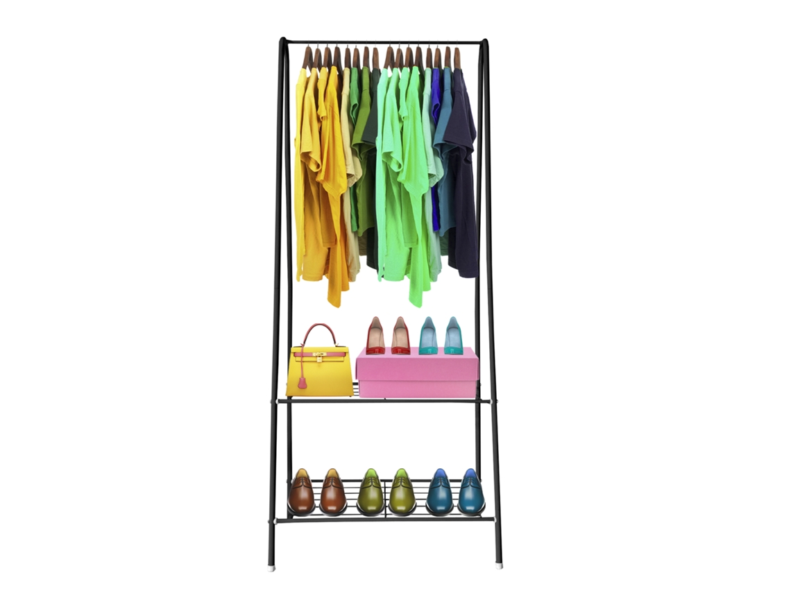 Perchero Burro Metálico Premium Angle NYANA Home 151x60x34cm 1 balda para colgar, 1 balda inferior Negro.