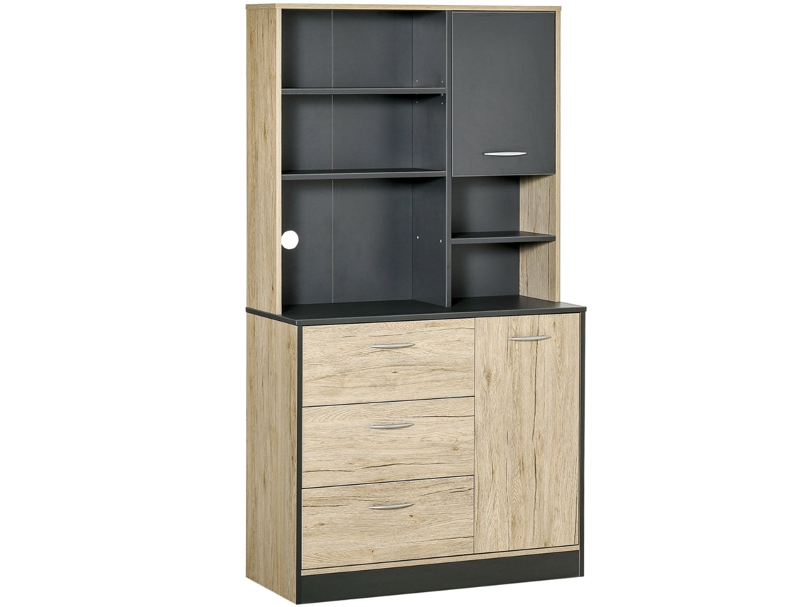 Aparador Cozinha 2 Portas, 3 Gavetas, 3 Prateleiras, Tampo Amplo, 90x39x169cm, Carvalho Claro/cinza. ZENCORE SERVICES