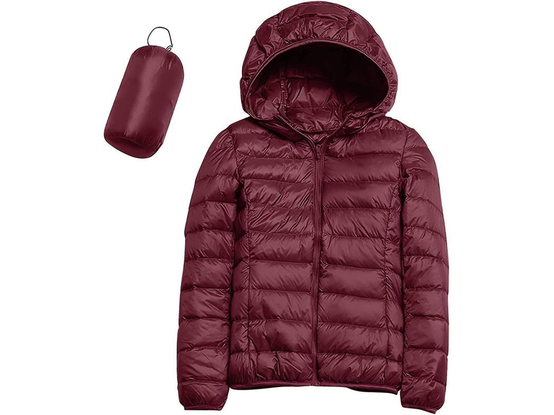 Chaqueta de plumas ligera para mujer modelo 2026 con capucha plegable, cortavientos, ideal para viajes de invierno, con bolsa de almacenamiento.