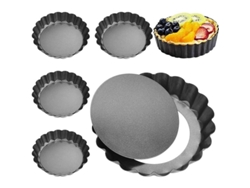 6 Moldes De Quiche 10cm/4" De Acero Carbono Antiadherente Con Fondo Desmontable Para Tartaletas Y Postres